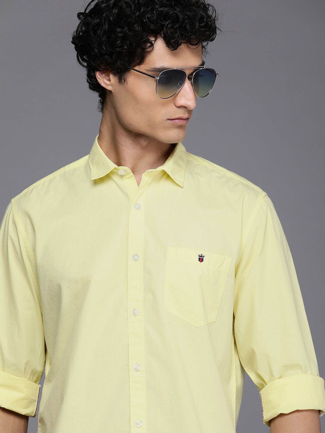 

Louis Philippe Jeans Men Pure Cotton Slim Fit Casual Shirt, Yellow