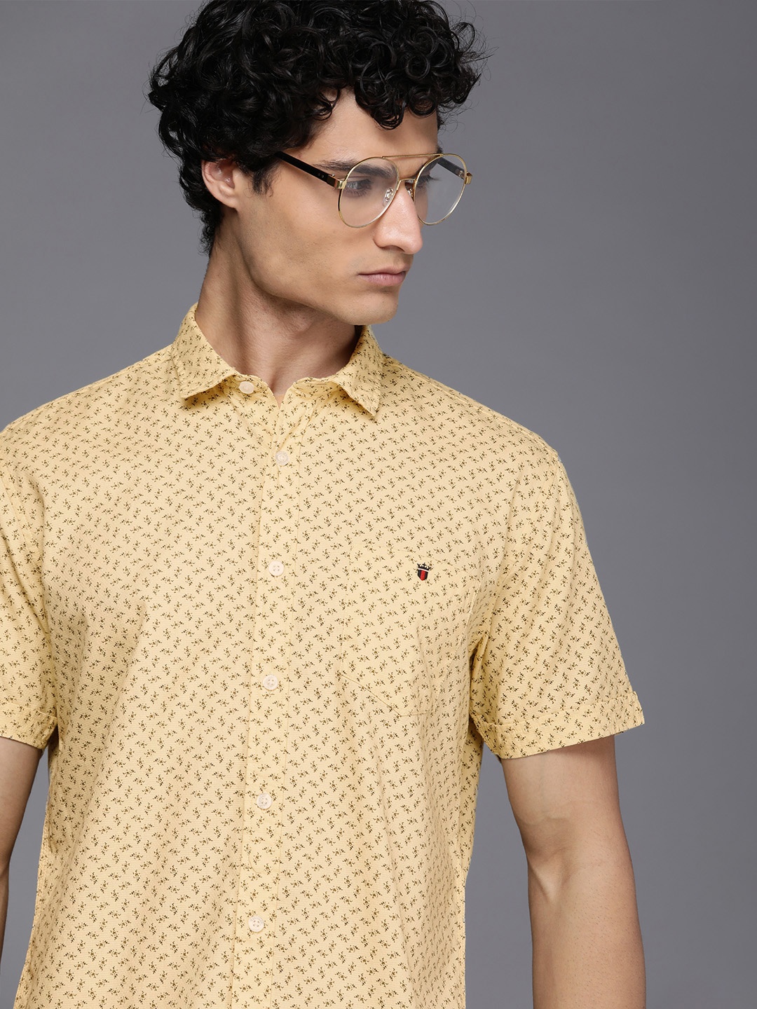 

Louis Philippe Jeans Men Slim Fit Printed Pure Cotton Casual Shirt, Yellow