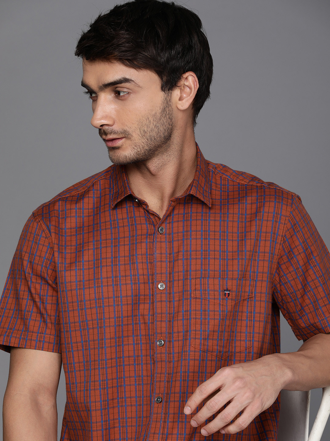 

Louis Philippe Sport Men Slim Fit Checked Pure Cotton Casual Shirt, Maroon