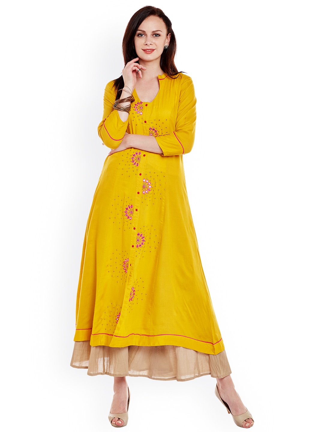 

Varanga Mustard Viscose Rayon Embroidery Kurta
