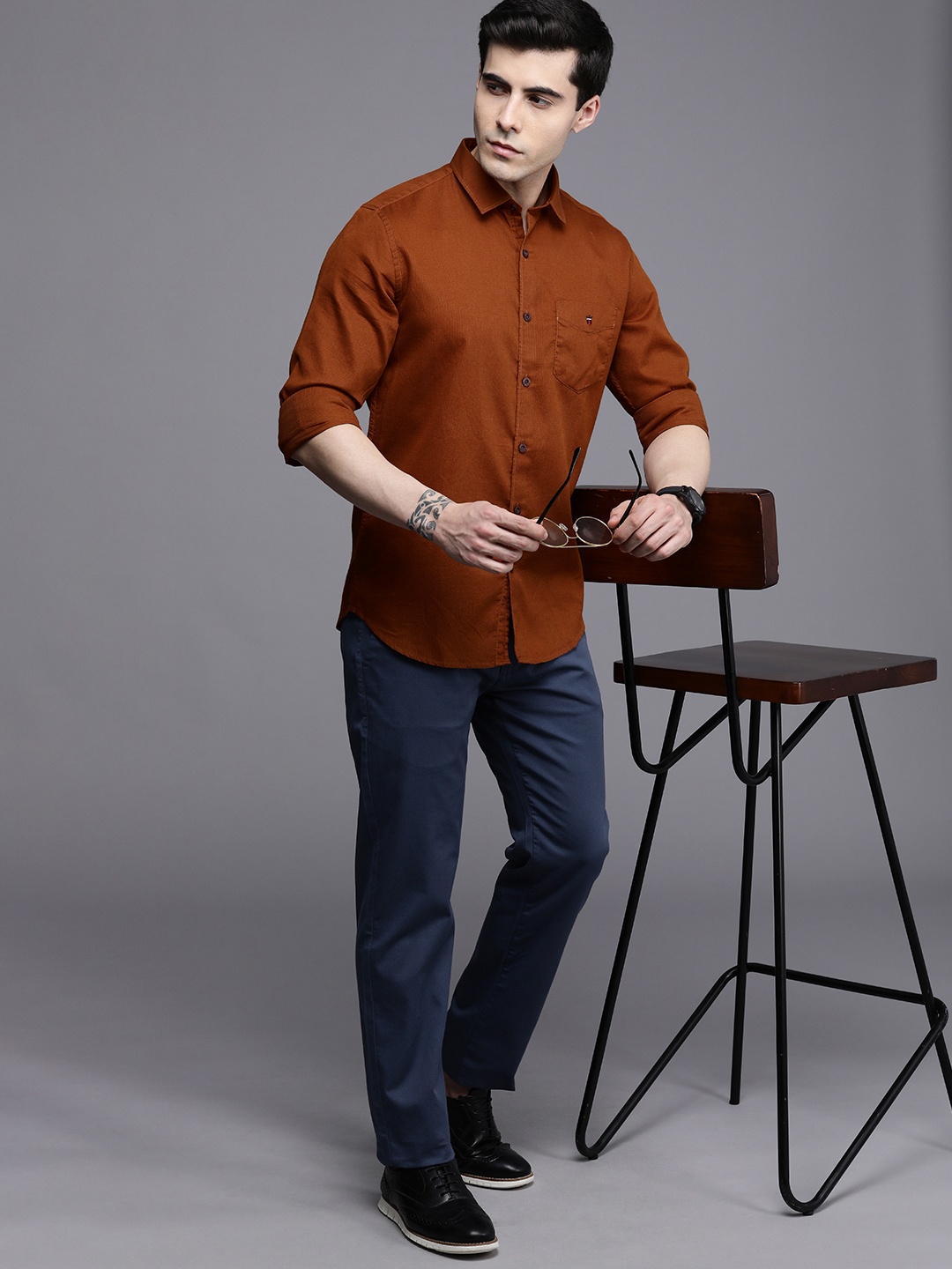 

Louis Philippe Sport Men Super Slim Fit Micro Checks Opaque Pure Cotton Casual Shirt, Rust