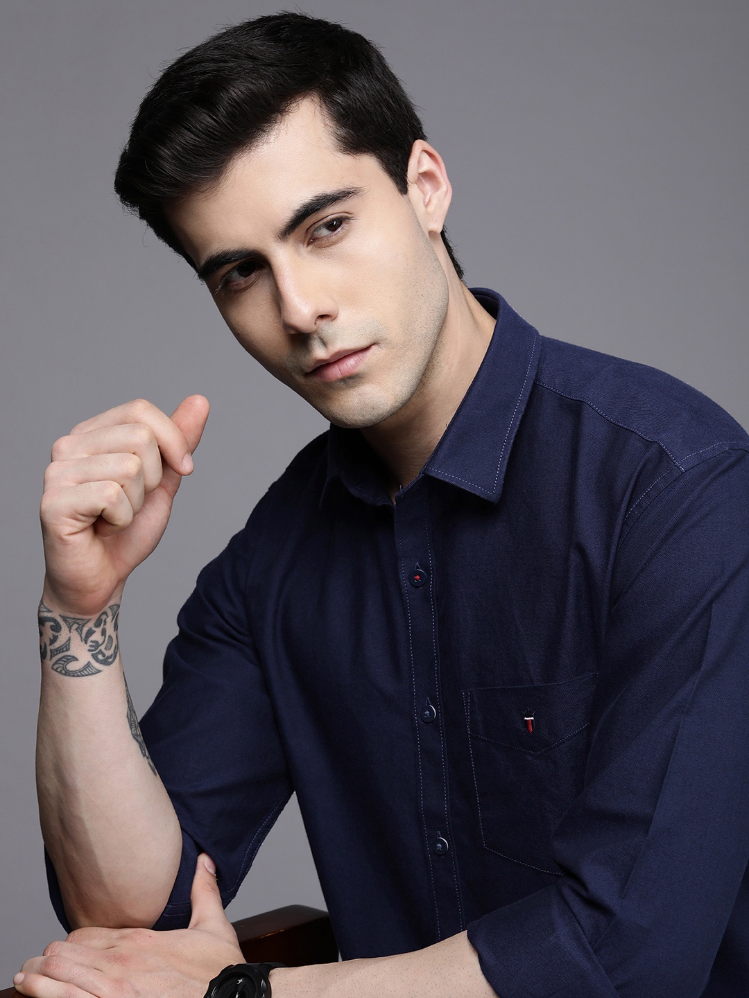 

Louis Philippe Sport Slim Fit Pure Cotton Casual Shirt, Navy blue