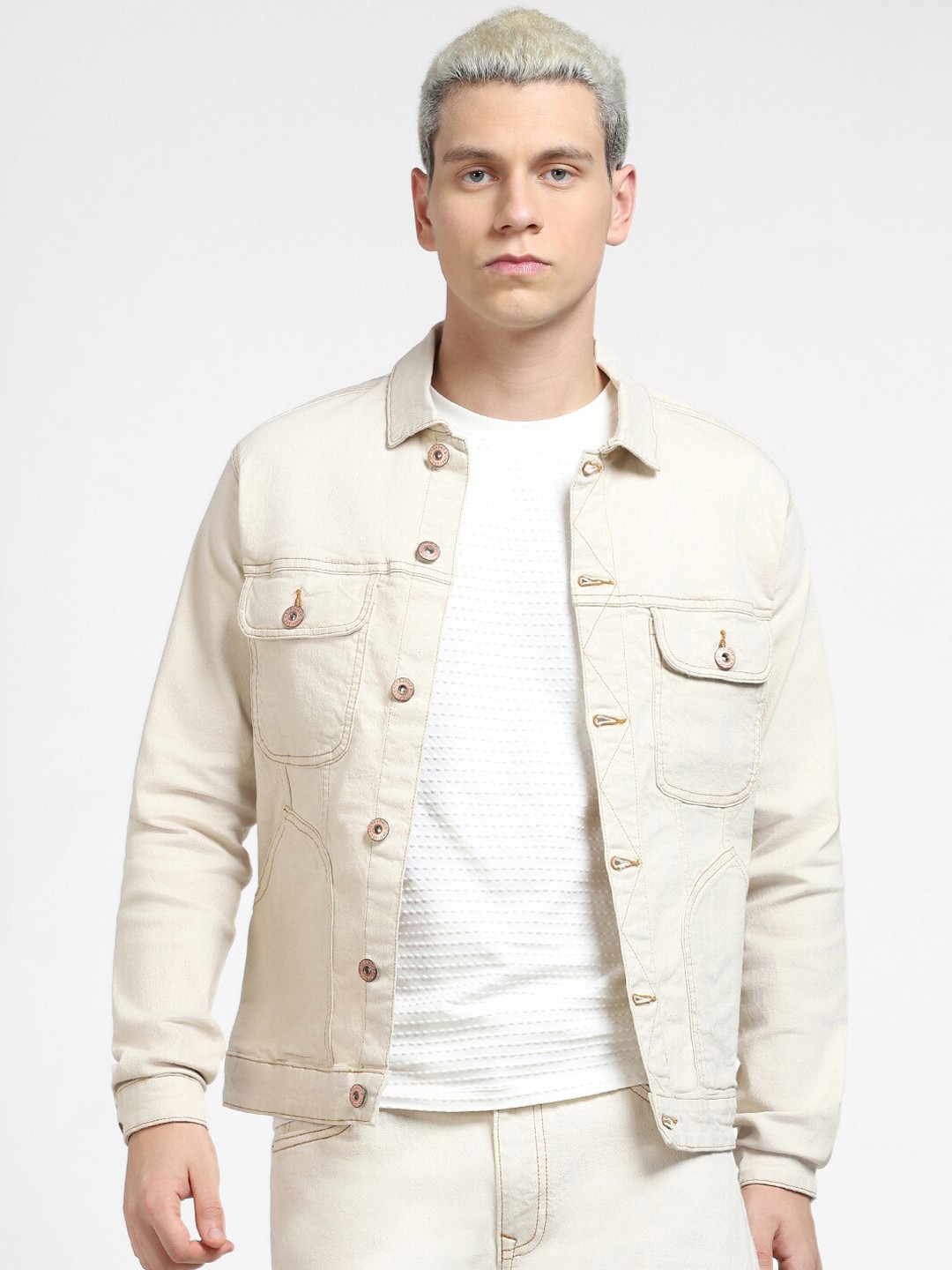

Jack & Jones Men Cotton Denim Jacket, Beige