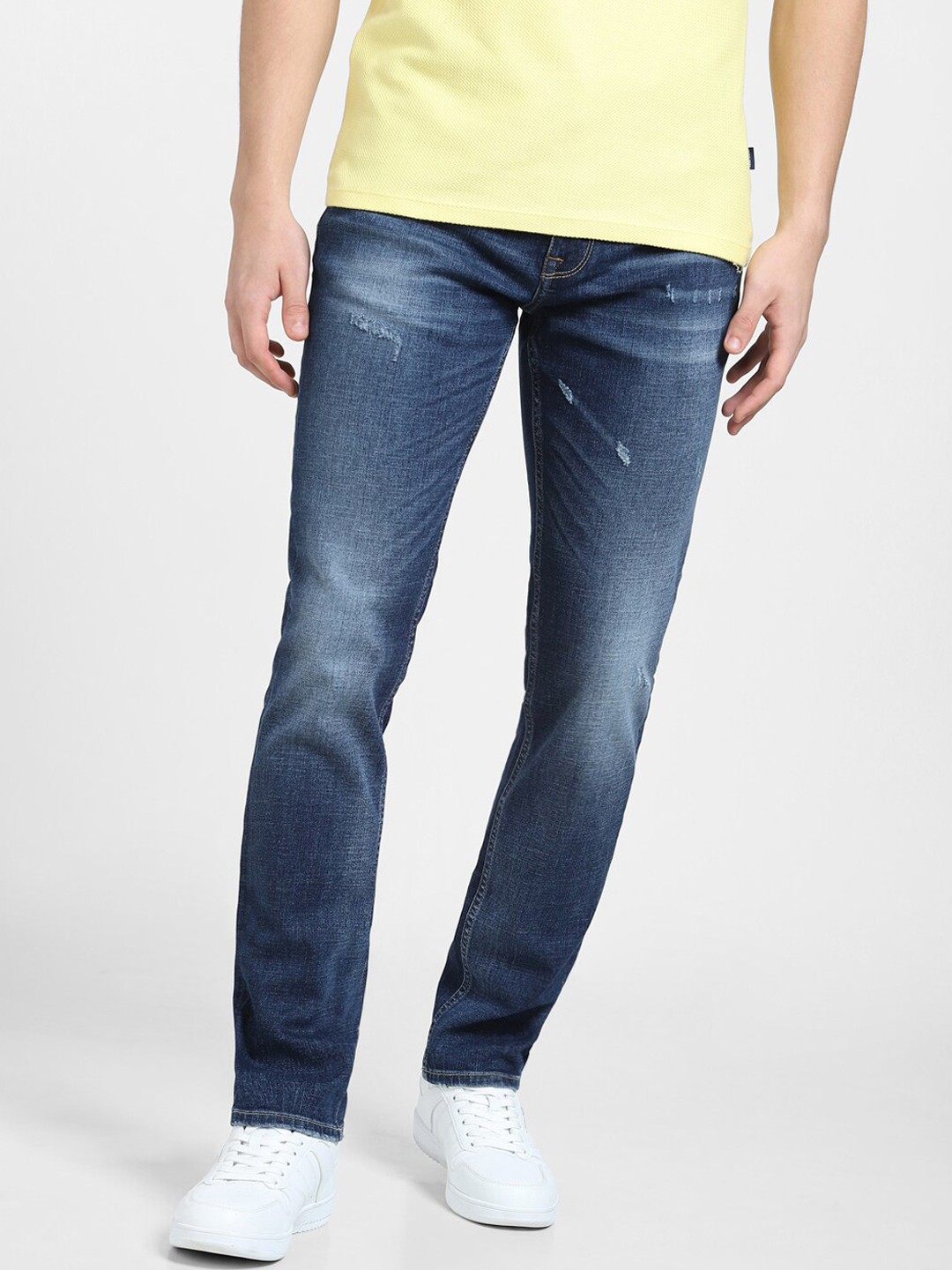 

Jack & Jones Men Low Distress Heavy Fade Cotton Jeans, Blue