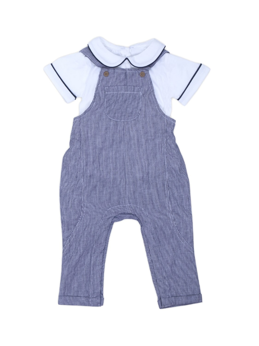 

haus & kinder Boys Striped Cotton Dungaree Set, Navy blue