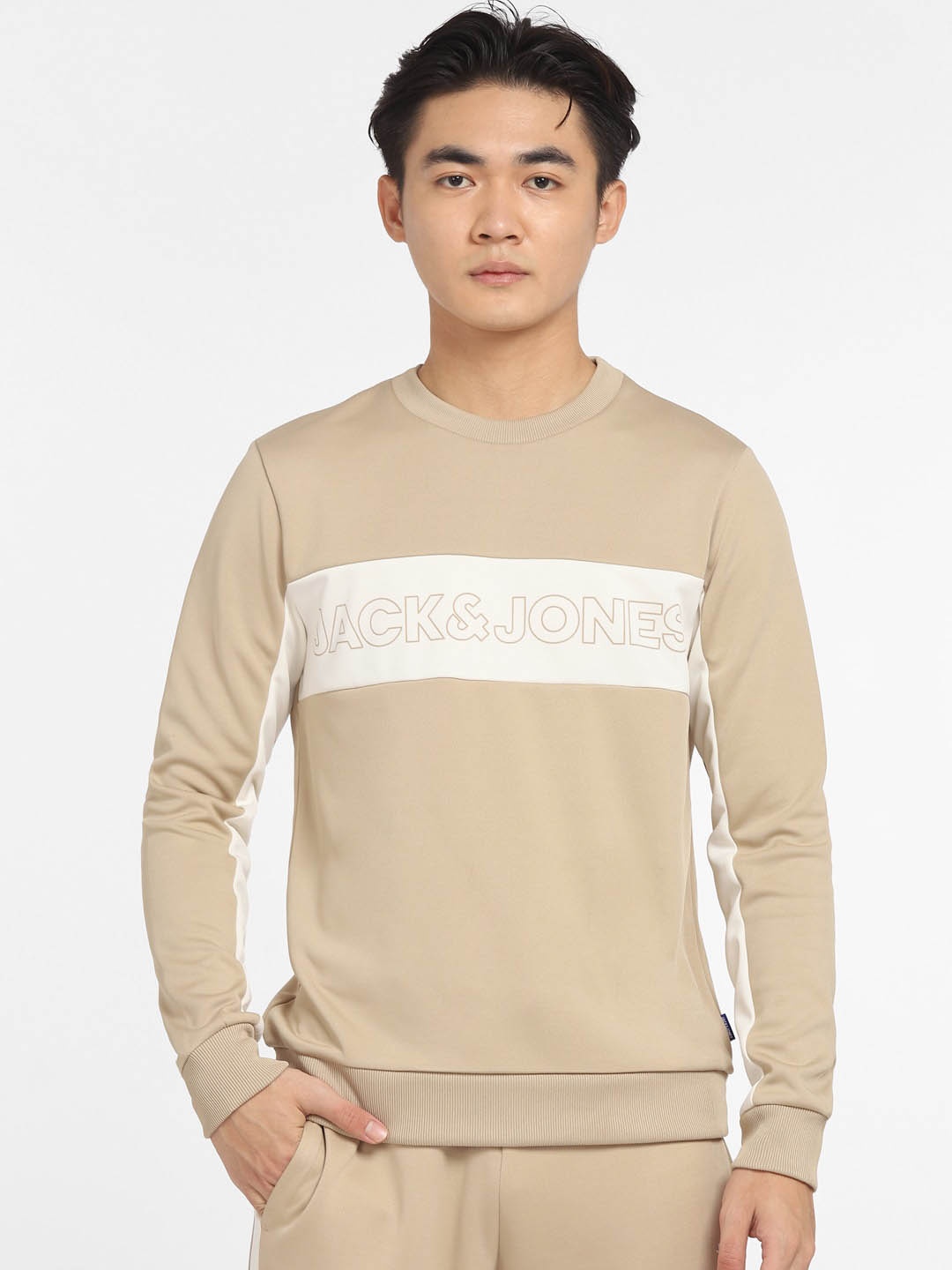 

Jack & Jones Men Brand Logo Tracksuit, Beige