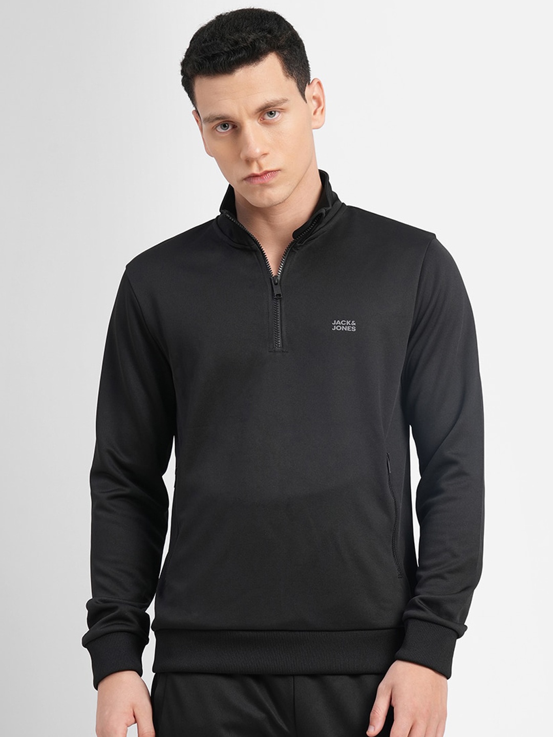 

Jack & Jones JJOR NEXON Men Printed Detail Slim Fit Mock Collar Tracksuit, Black