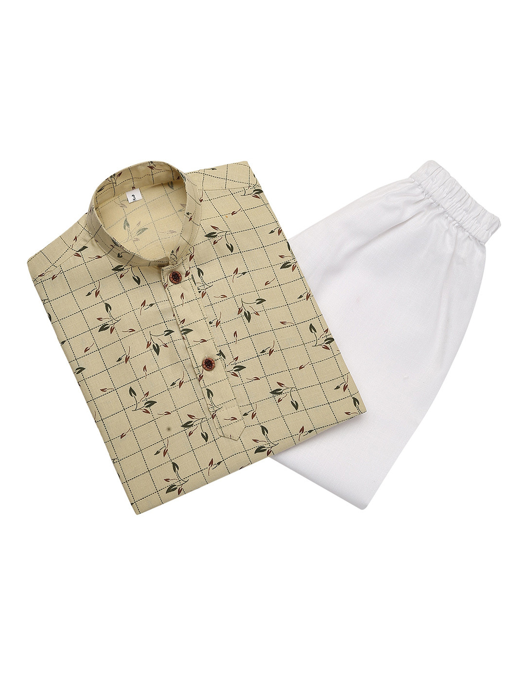 

Aj DEZInES Boys Floral Printed Pure Cotton Kurta with Pyjamas, Beige