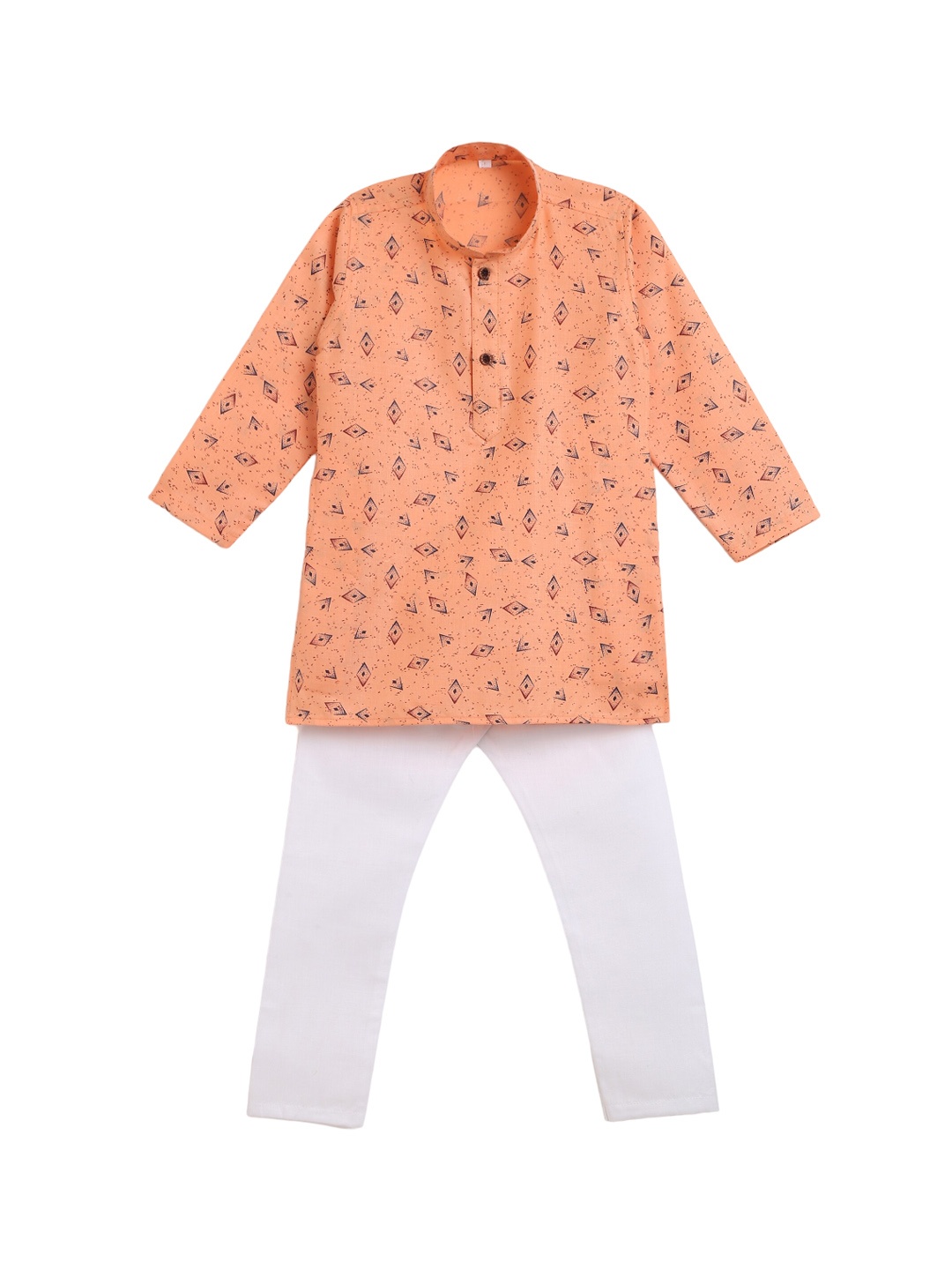 

Aj DEZInES Boys Printed Pure Cotton Kurta with Pyjamas, Peach