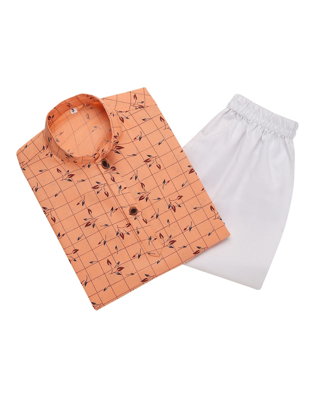 

Aj DEZInES Boys Printed Pure Cotton Kurta with Pyjamas, Peach