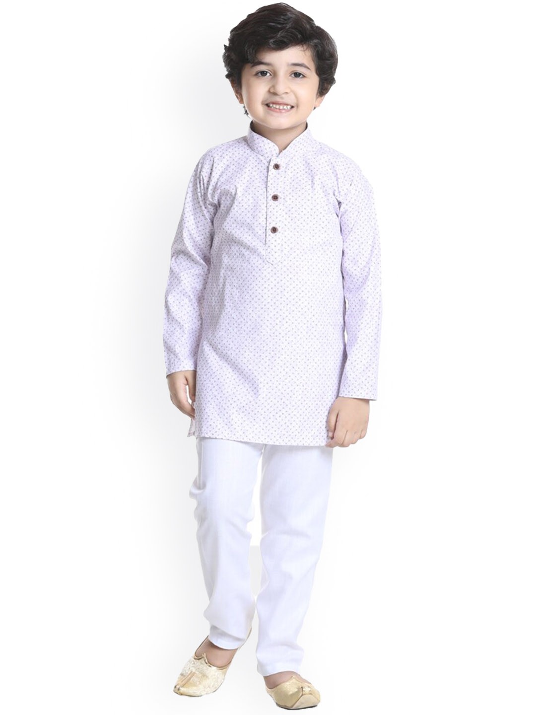 

Aj DEZInES Boys Ethnic Motifs Printed Pure Cotton Kurta with Pyjamas, Lavender
