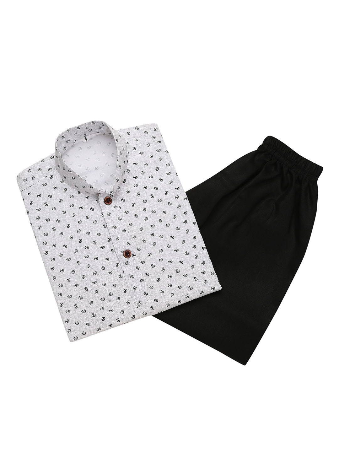 

Aj DEZInES Boys Printed Pure Cotton Kurta with Pyjamas, Black