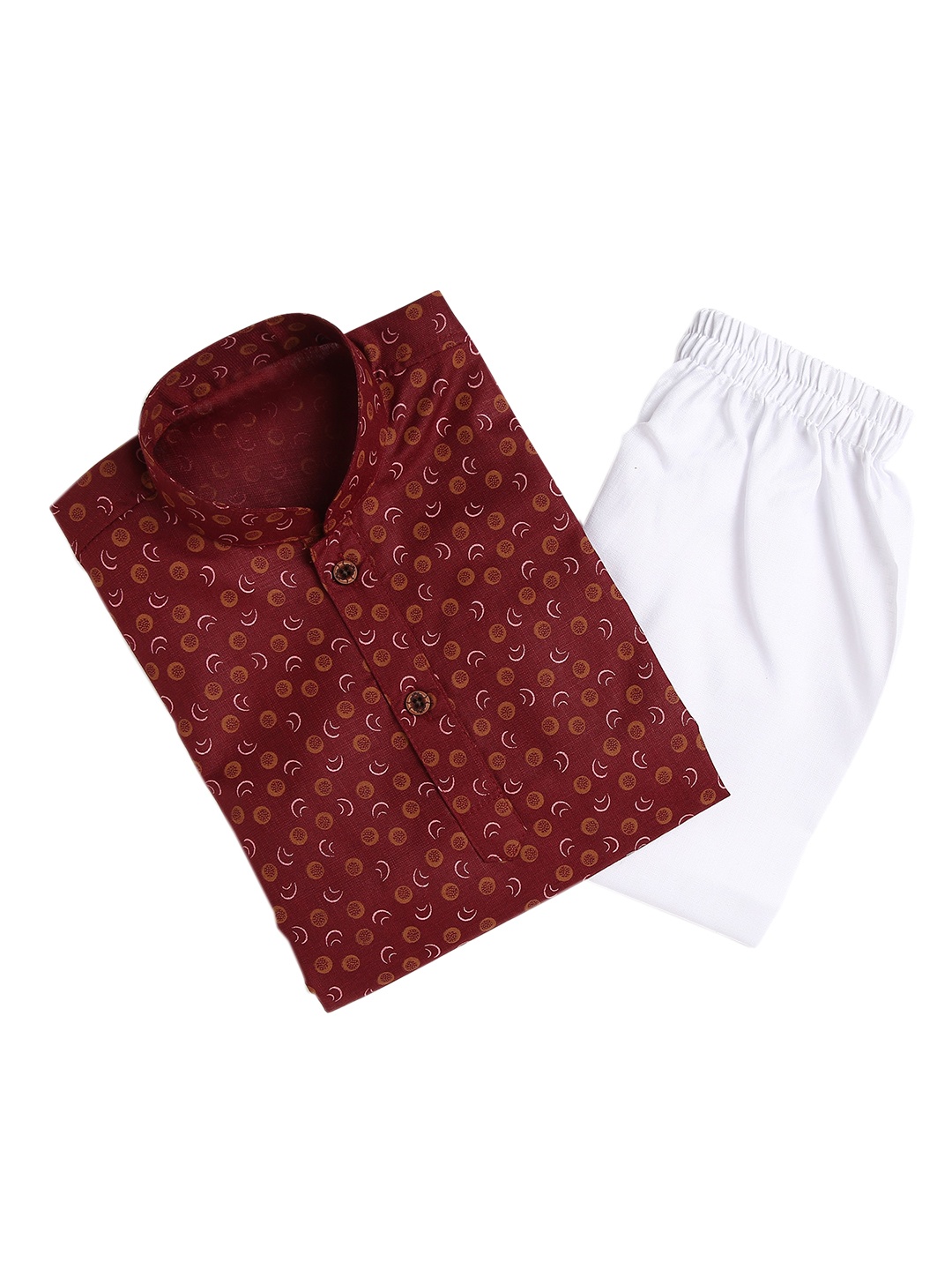 

Aj DEZInES Boys Printed Pure Cotton Kurta with Pyjamas, Maroon