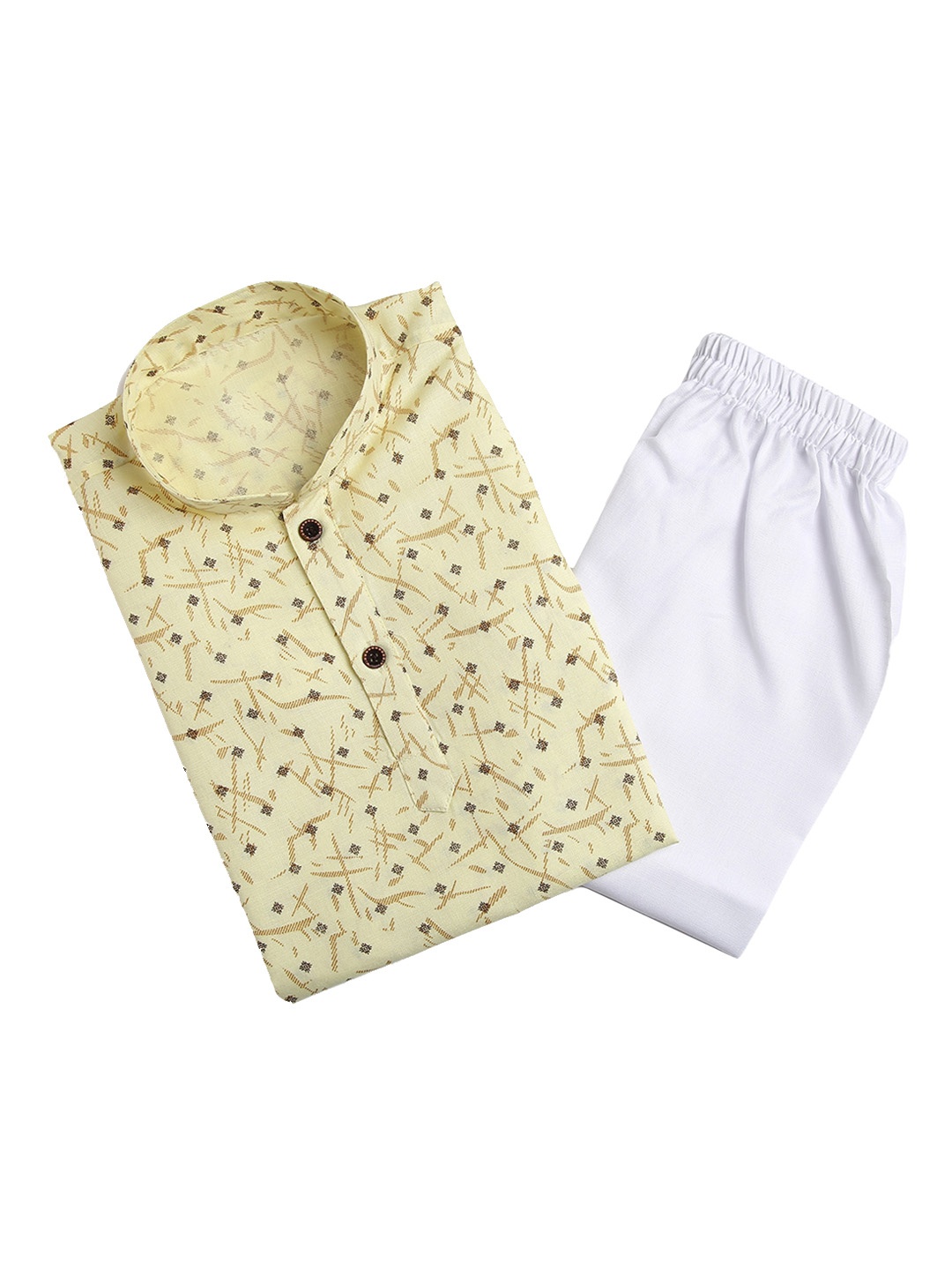 

Aj DEZInES Boys Printed Pure Cotton Kurta with Pyjamas, Yellow