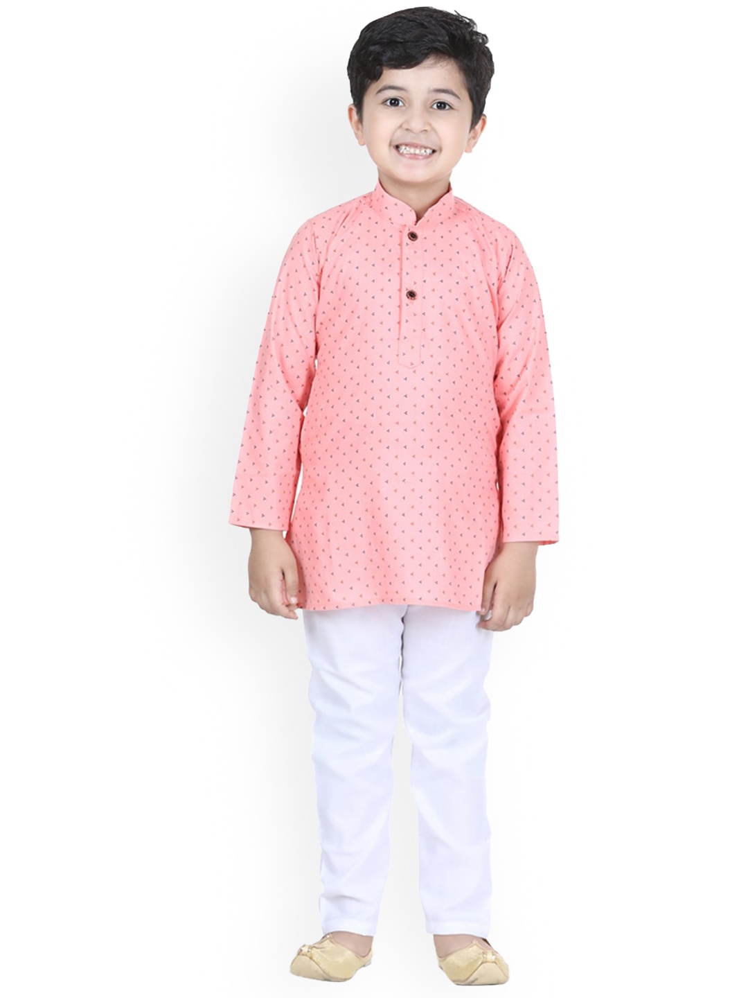 

Aj DEZInES Boys Printed Pure Cotton Kurta with Pyjamas, Pink