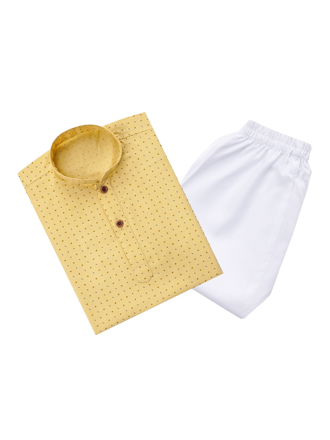

Aj DEZInES Boys Printed Pure Cotton Kurta with Pyjamas, Mustard