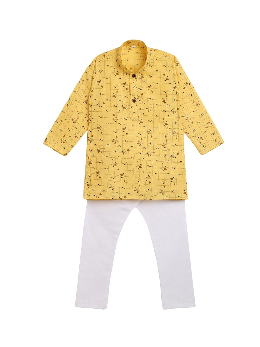 

Aj DEZInES Boys Floral Printed Pure Cotton Kurta with Pyjamas, Yellow