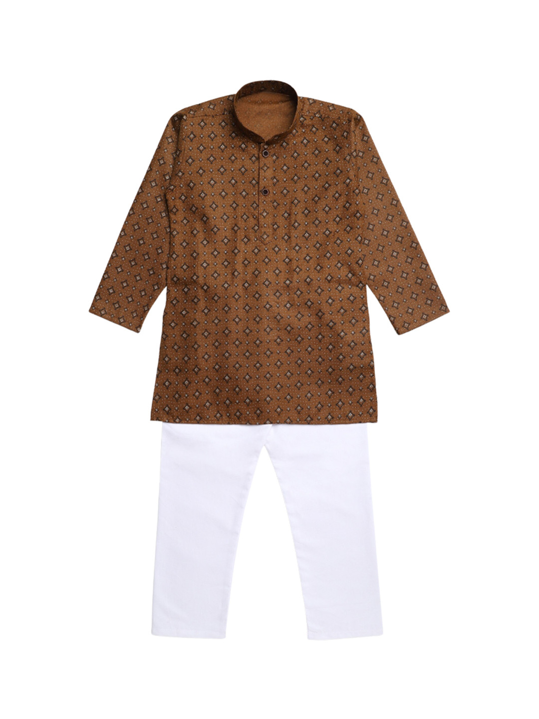 

Aj DEZInES Boys Printed Pure Cotton Kurta with Pyjamas, Brown
