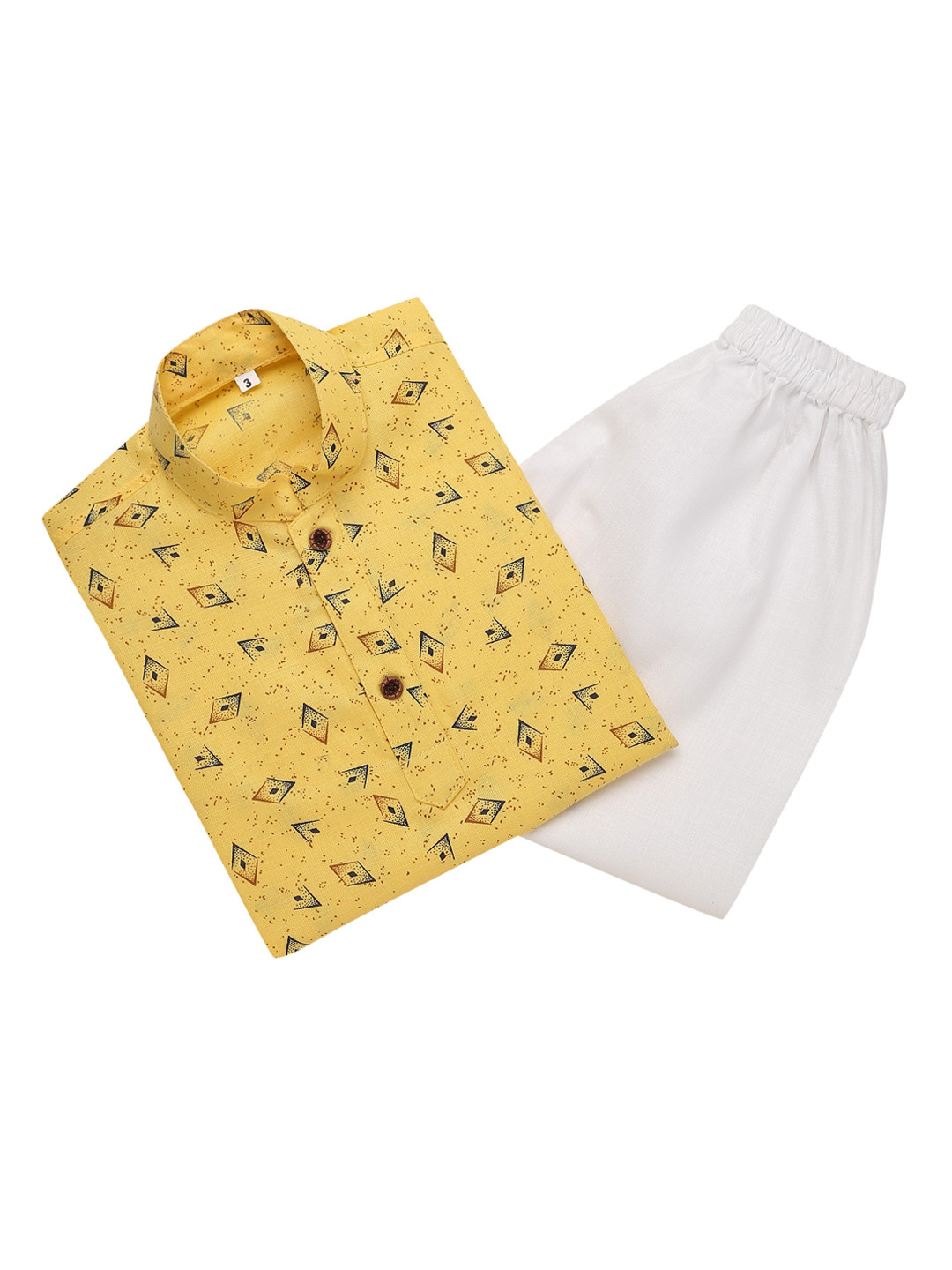 

Aj DEZInES Boys Printed Pure Cotton Kurta with Pyjamas, Yellow
