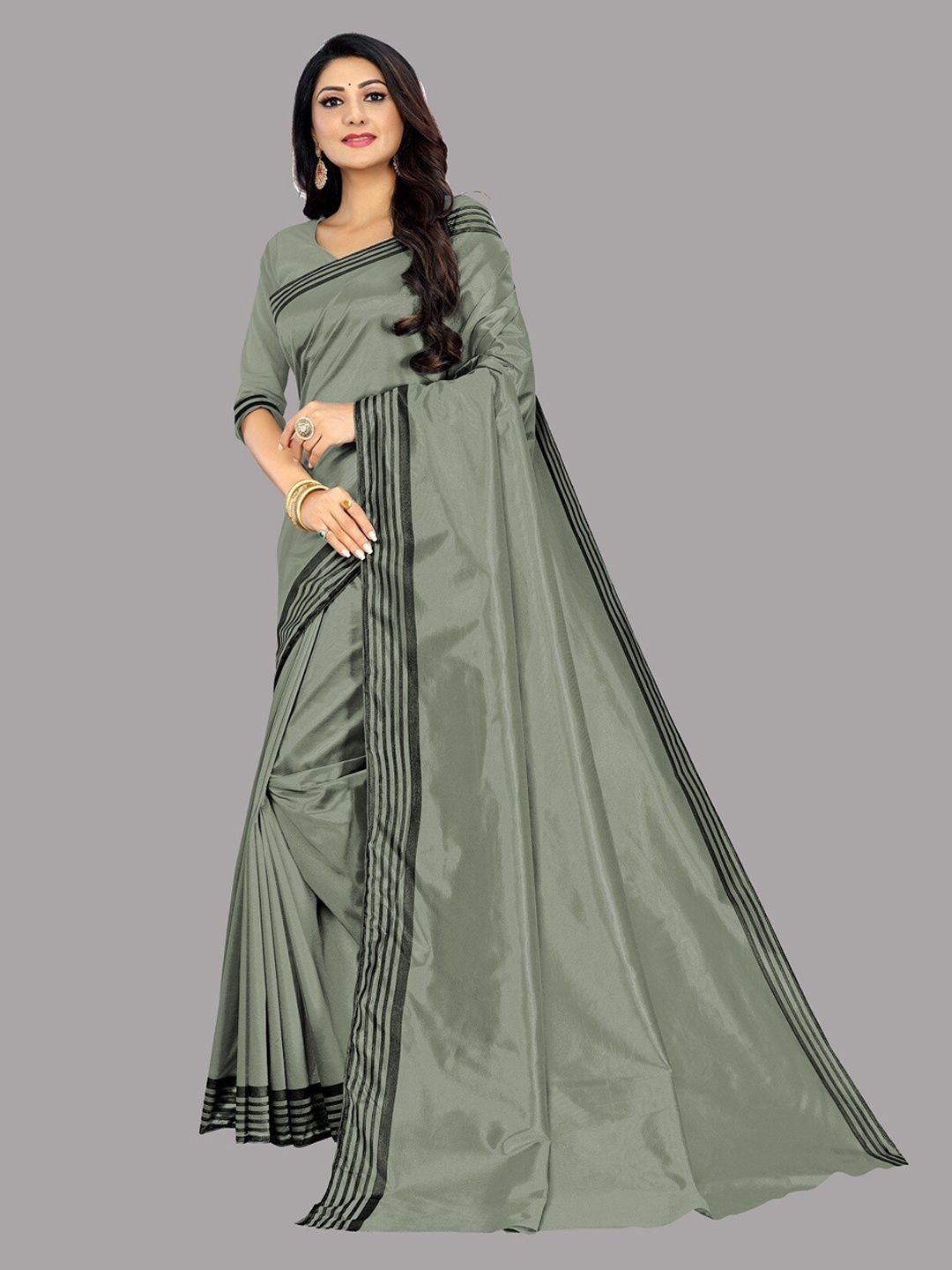 

Ethnic Yard Cotton Blend Saree, Grey