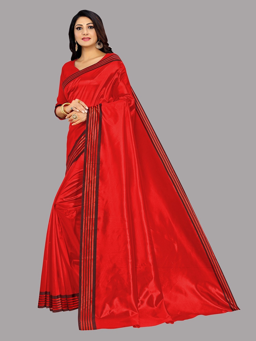 

Ethnic Yard Printed Border Saree, Red