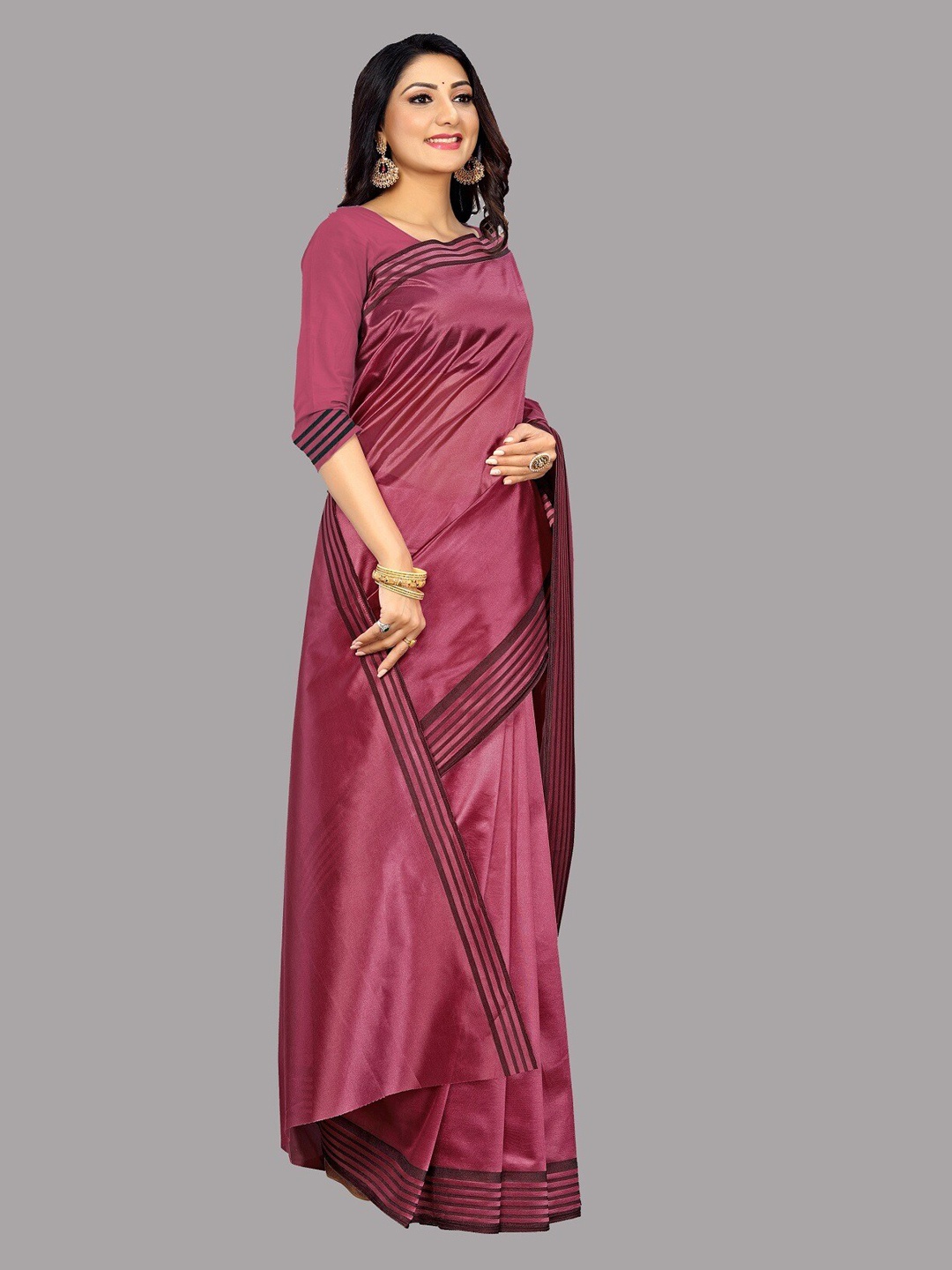 

Ethnic Yard Printed Border Saree, Purple