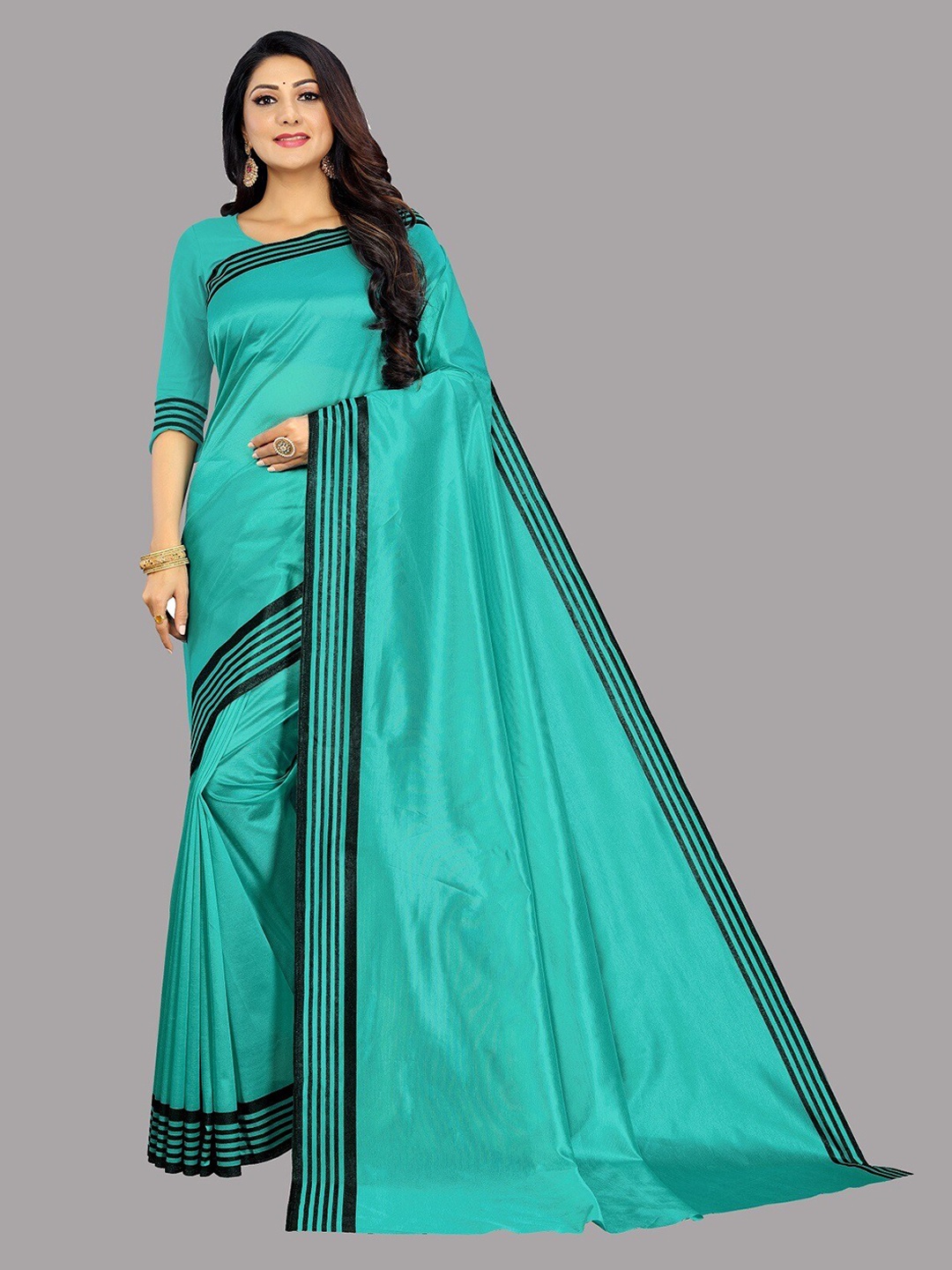 

Ethnic Yard Cotton Blend Saree, Sea green