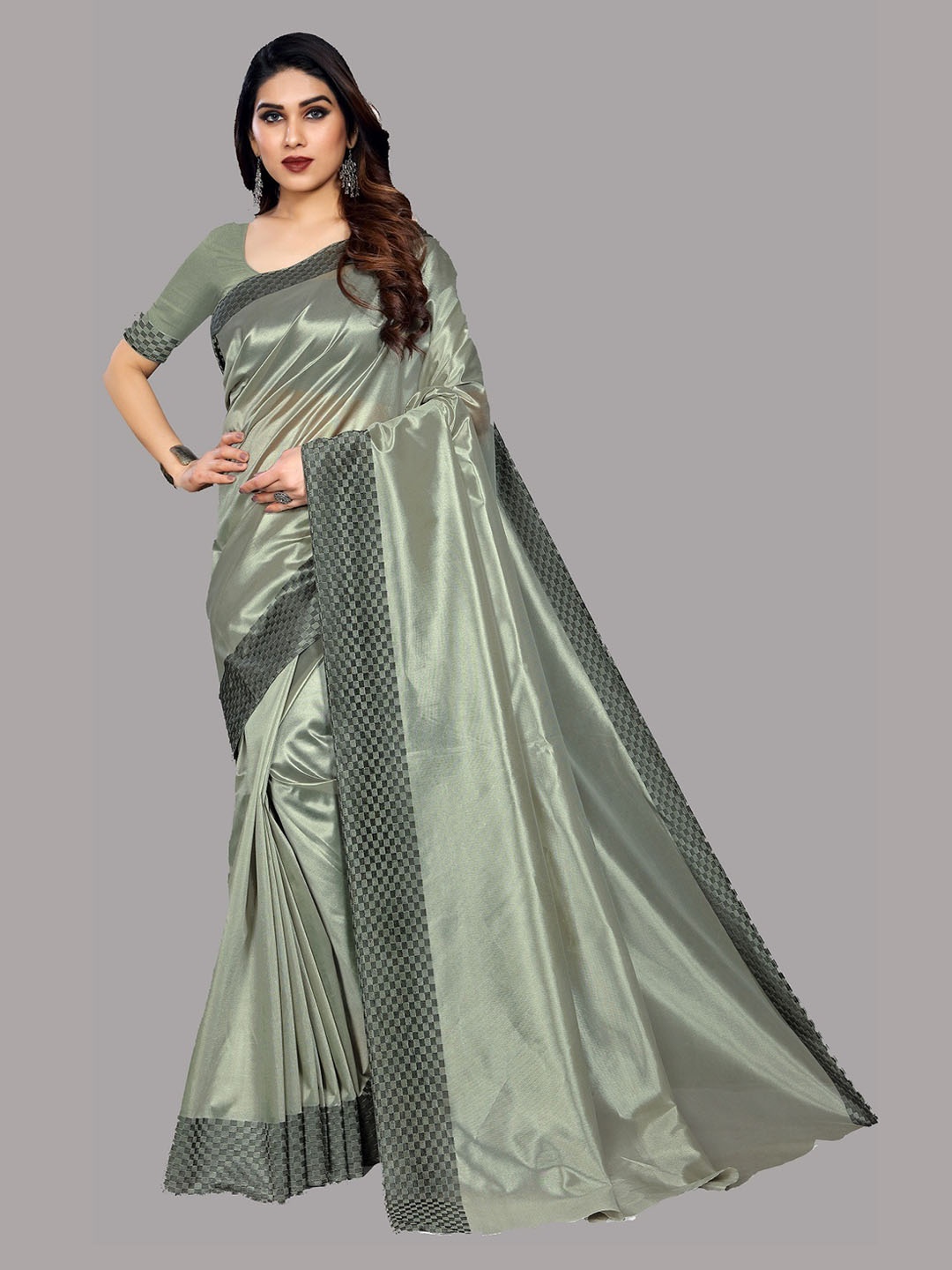 

Ethnic Yard Cotton Blend Saree, Grey