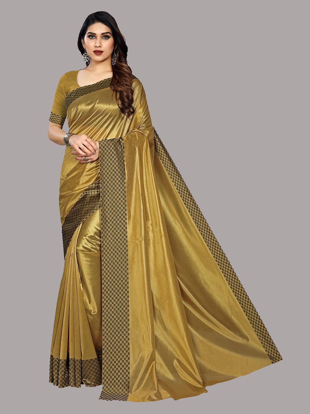 

Ethnic Yard Printed Bordered Saree, Gold