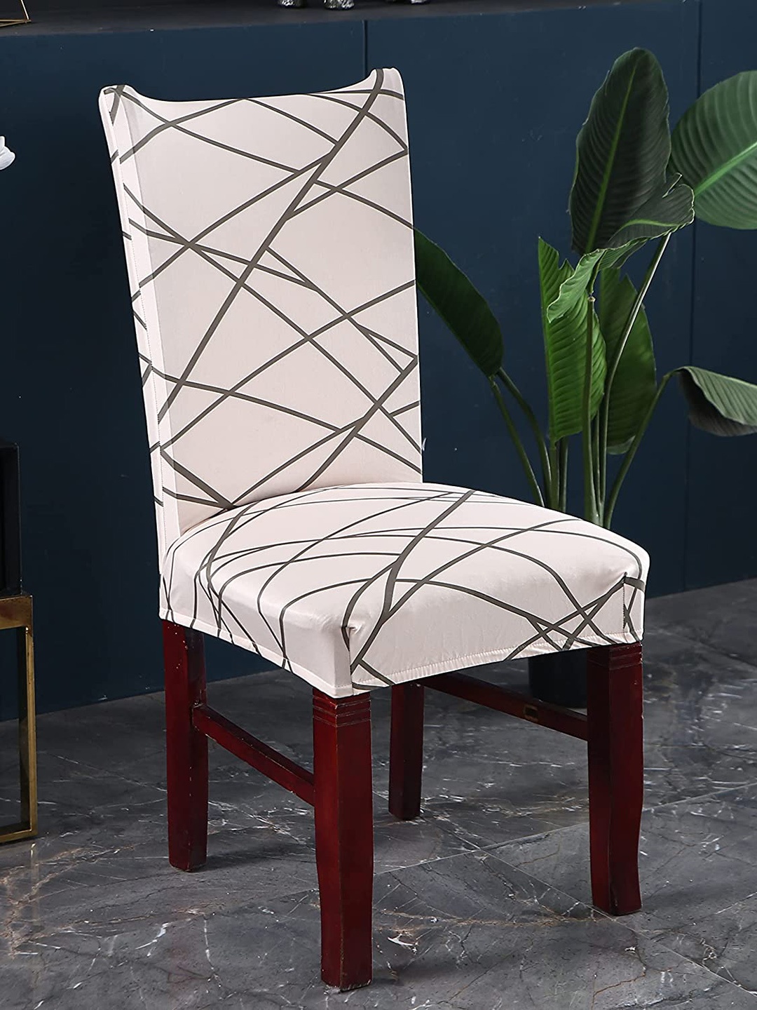 

HOUSE OF QUIRK Beige & Black Set Of 2 Printed Chair Cover