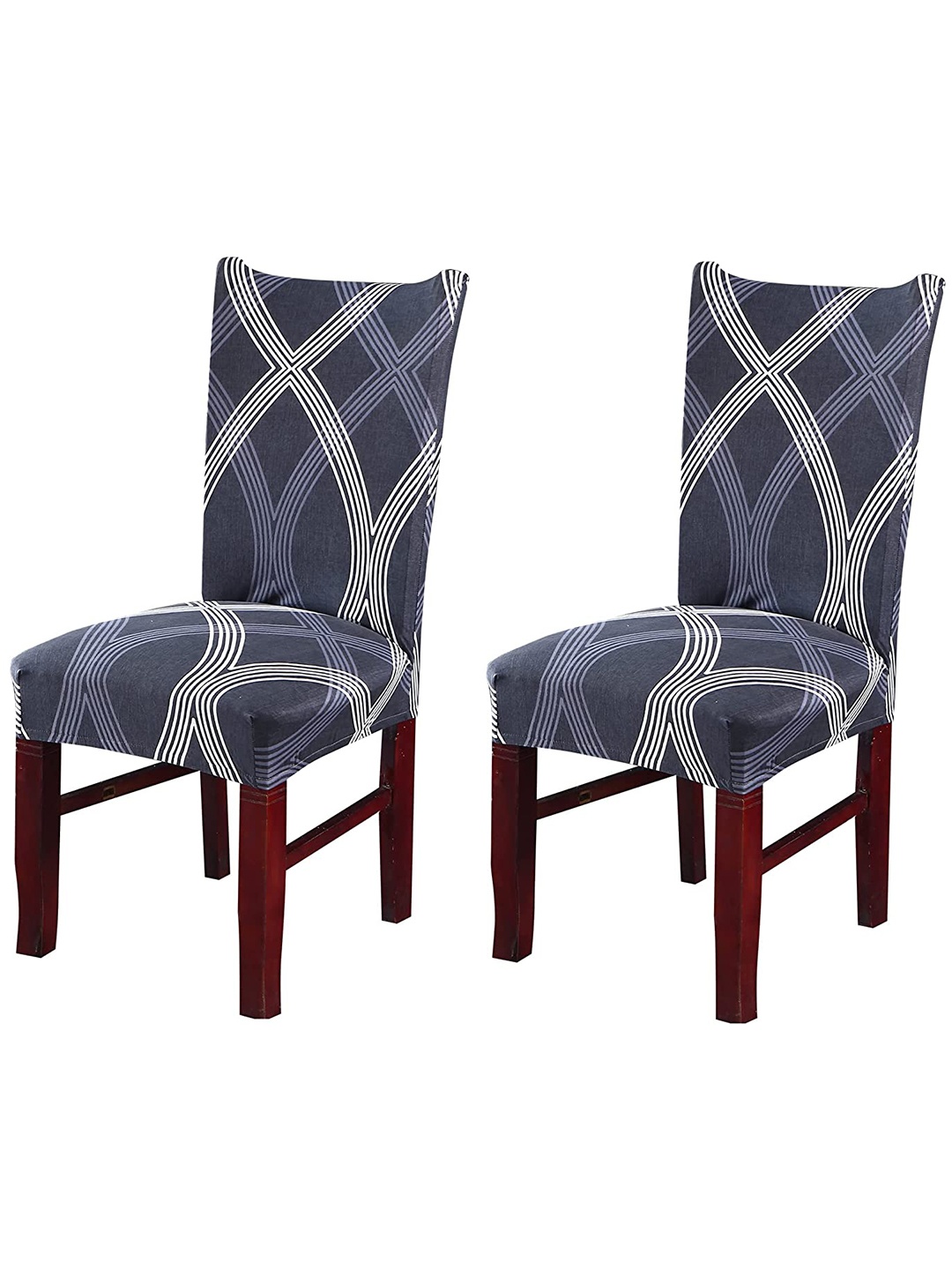 

HOUSE OF QUIRK Grey & White Set Of 2 Printed Chair Covers