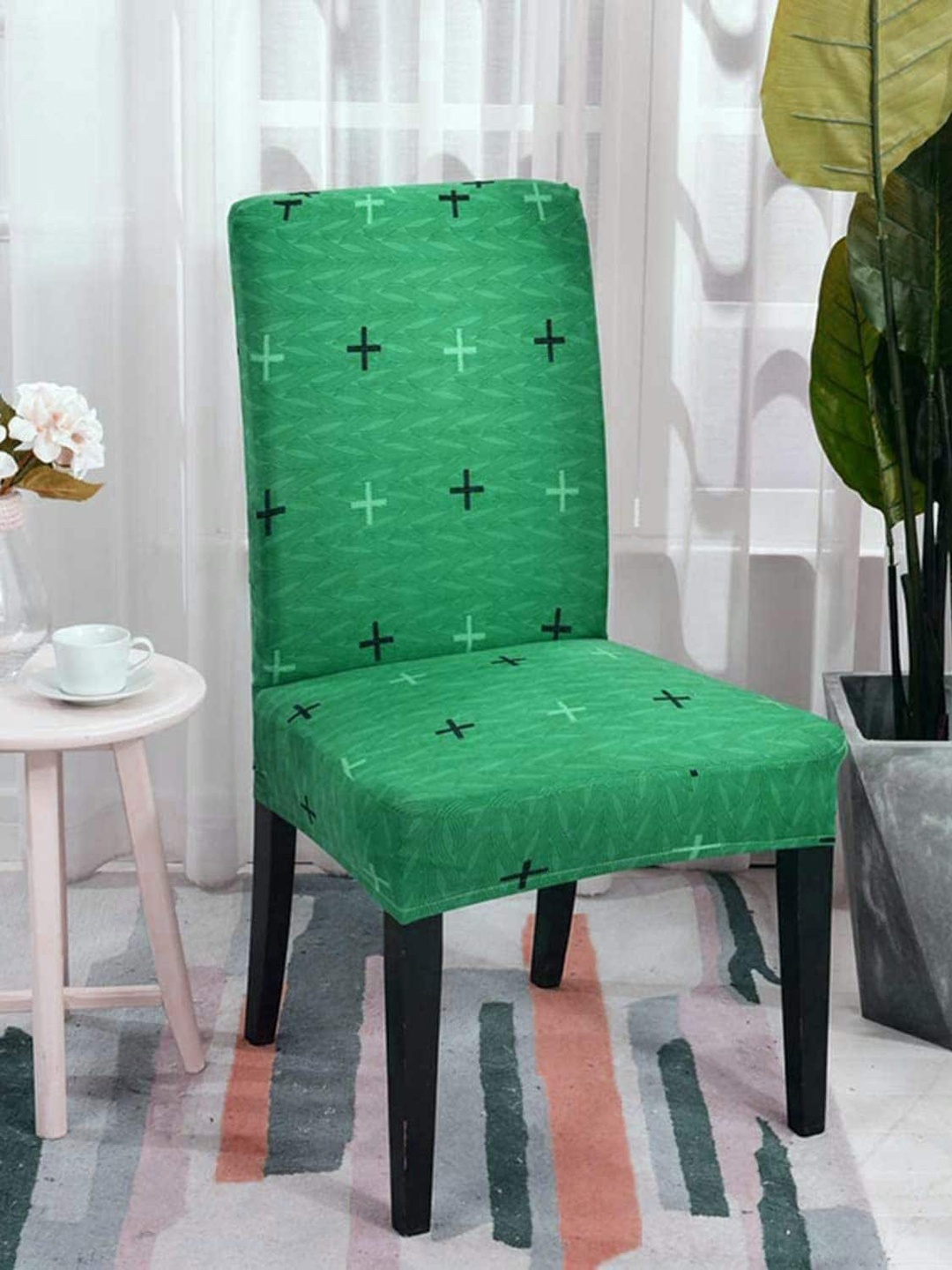 

HOUSE OF QUIRK Green & Black Set Of 2 Printed Chair Covers