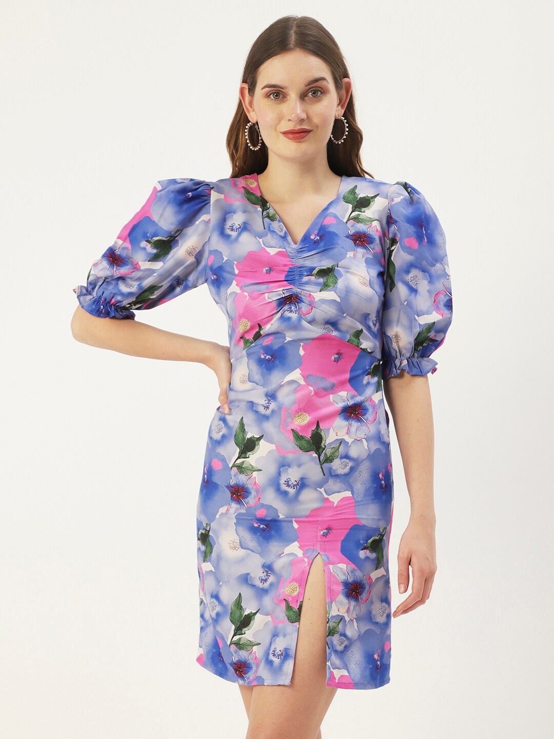

DressBerry Puff Sleeve Floral Sheath Dress, Purple