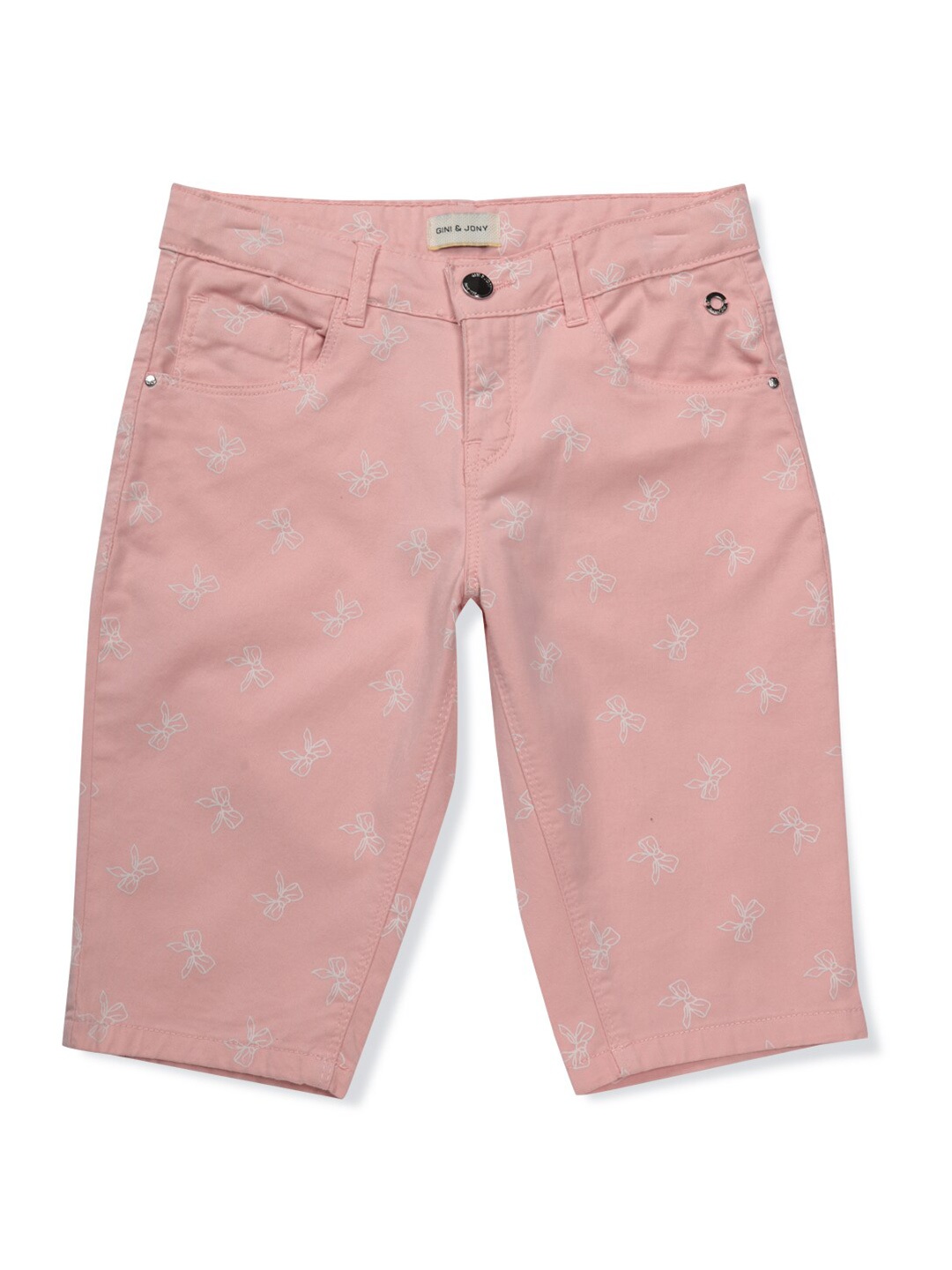 

Gini and Jony Girls Printed Cotton Capris, Peach