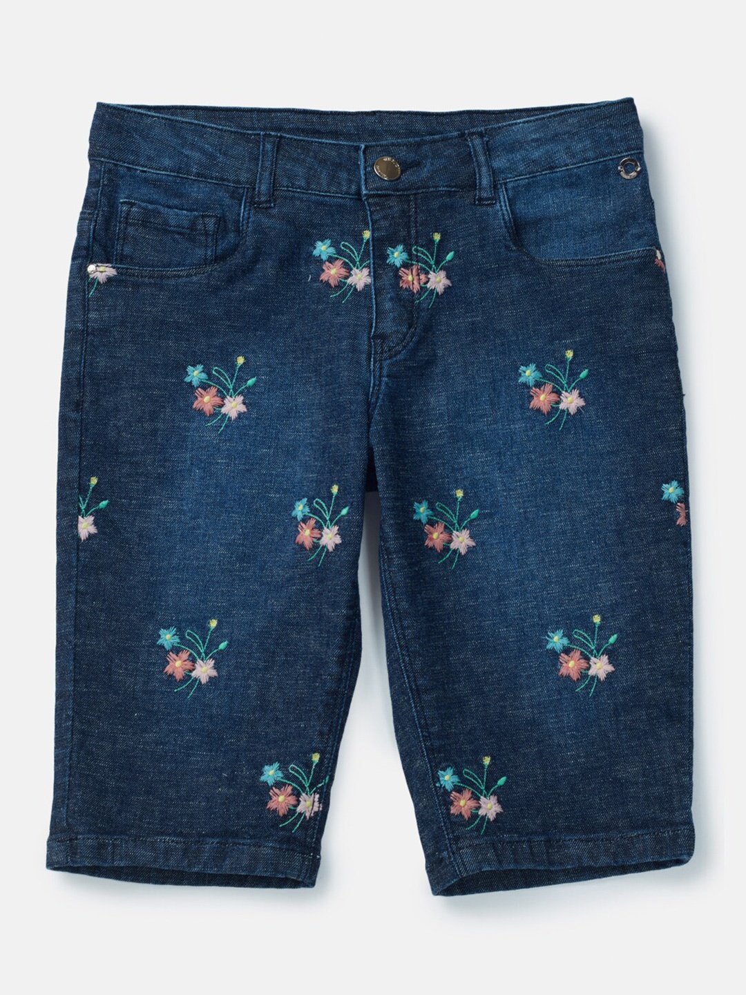 

Gini and Jony Girls Embroidered Mid-Rise Cotton Capris, Navy blue