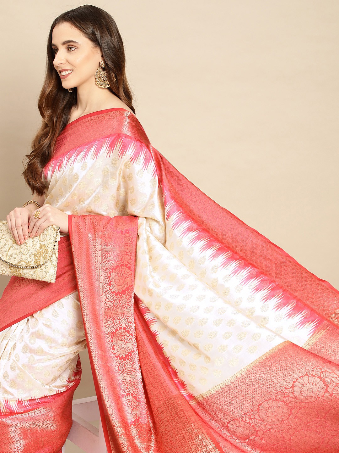 

VASTRANAND Ethnic Motifs Zari Silk Blend Banarasi Saree, Pink