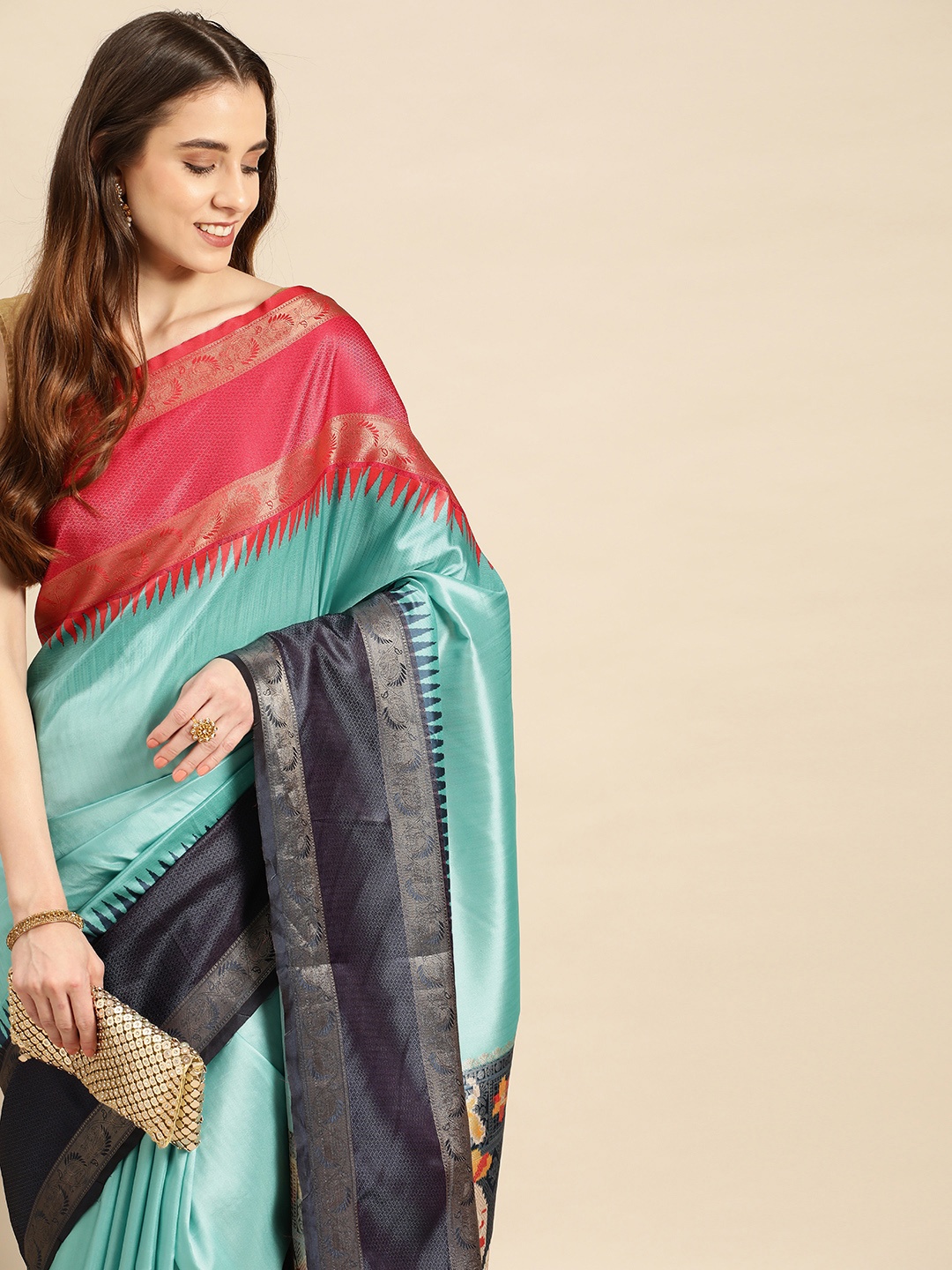 

VASTRANAND Woven Design Zari Banarasi Saree, Sea green