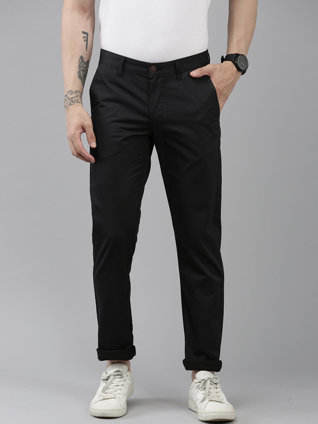 

Van Heusen Sport Men Pure Cotton Striped Slim Fit Mid-Rise Trousers, Coffee brown
