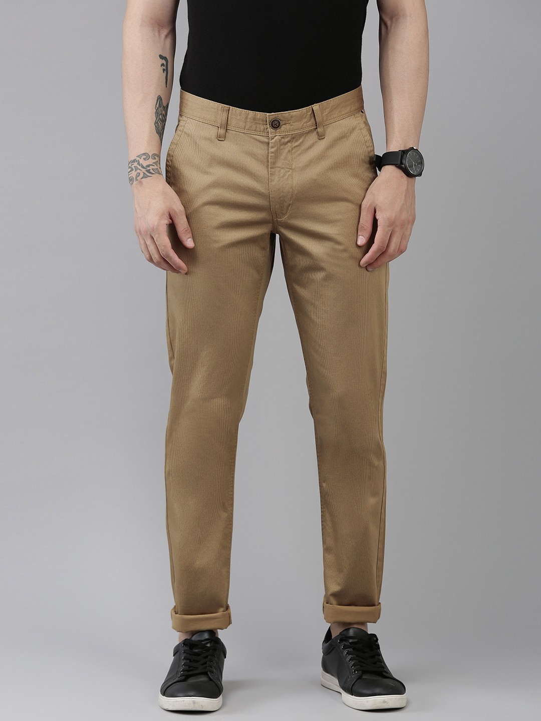 

Van Heusen Sport Men Pure Cotton Flat Front Slim Fit Trousers, Khaki