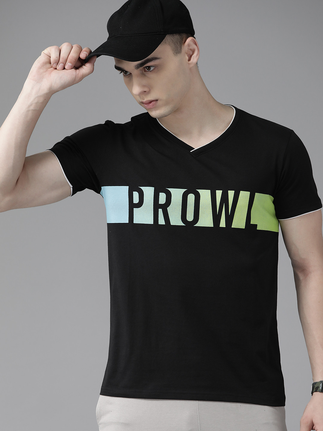 

Prowl Brand Logo Print V-Neck T-shirt, Black