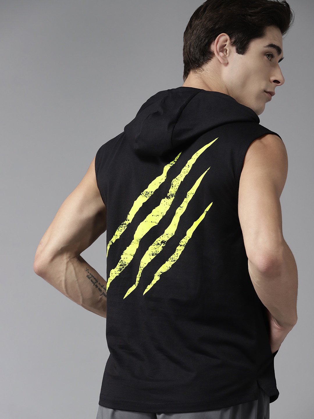 

Prowl Men Black & Yellow Striped Hooded T-shirt