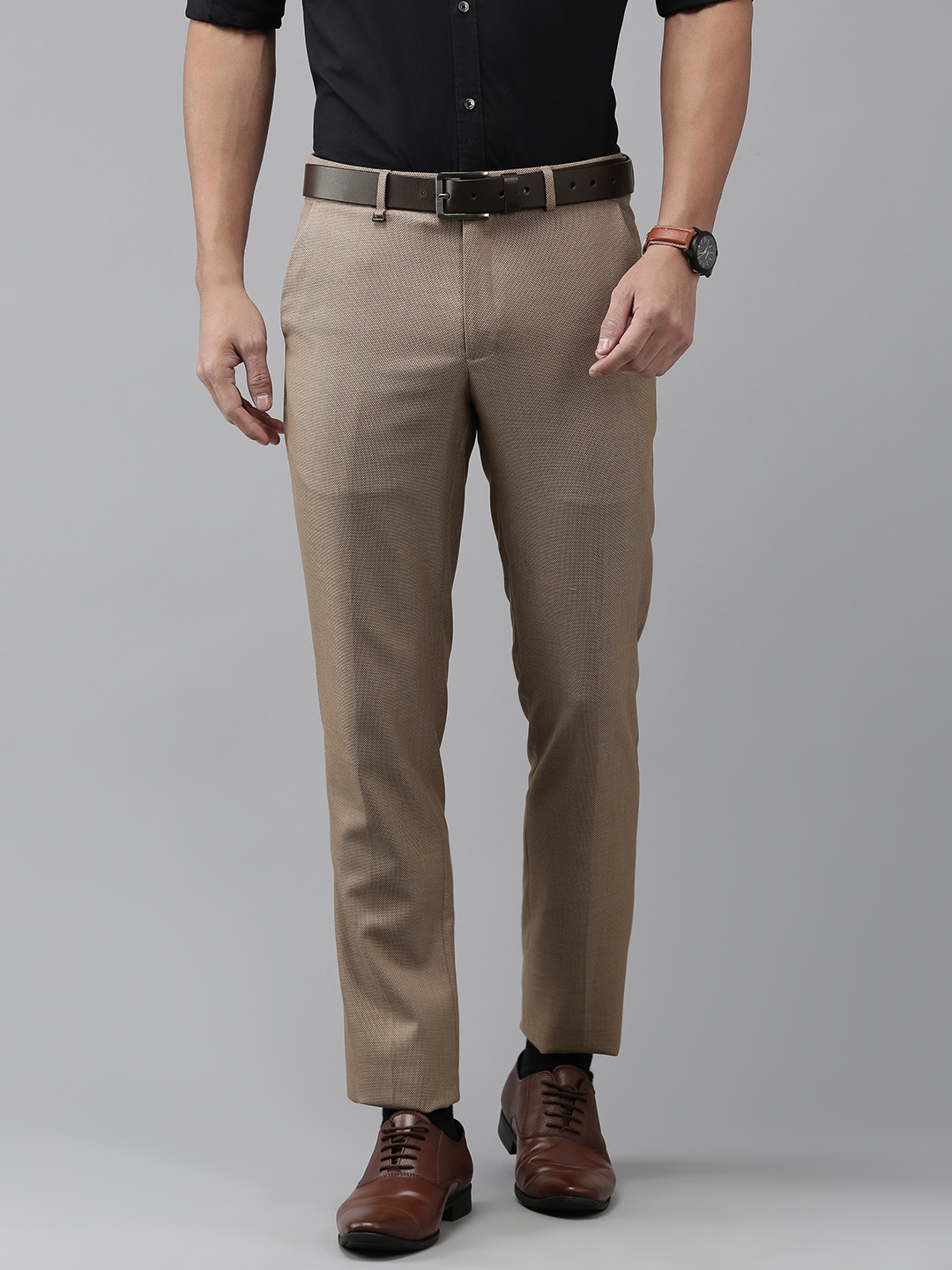 

Van Heusen Men Textured Slim Fit Trousers, Brown