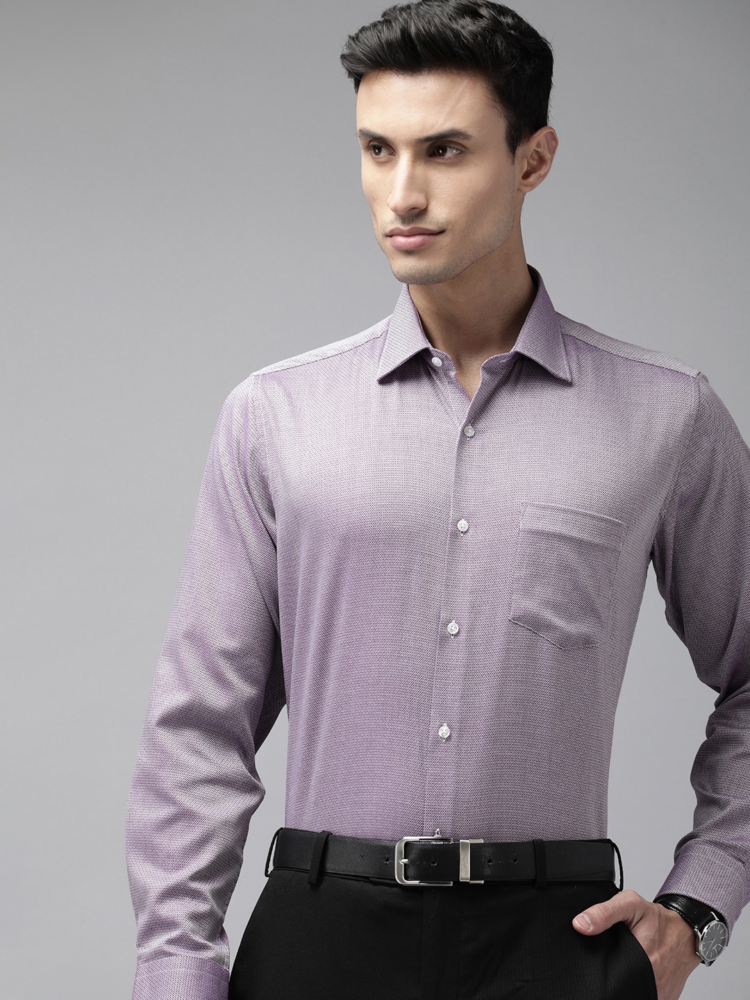 

Van Heusen Pure Cotton Self Designed Textured Formal Shirt, Purple