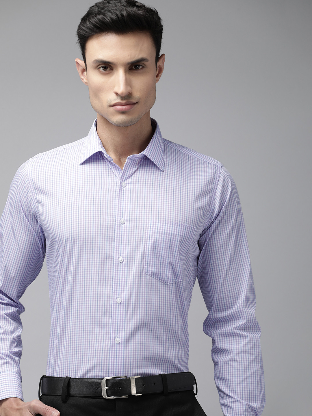 

Van Heusen Men Slim Fit Checked Formal Shirt, Purple