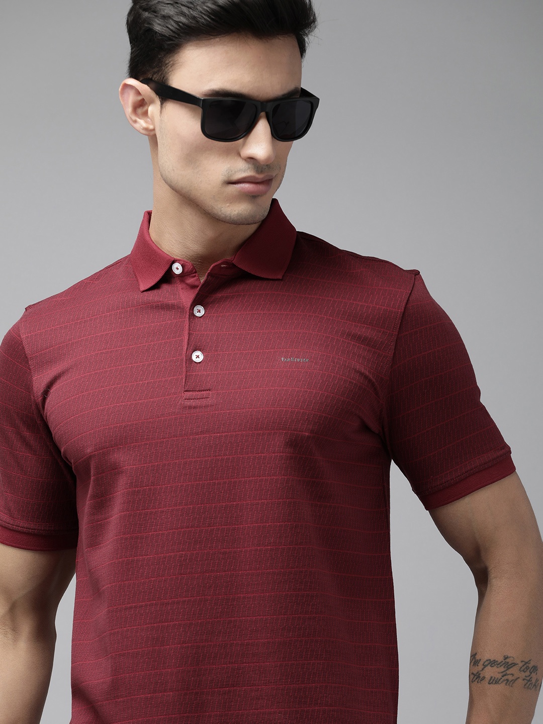 

Van Heusen Men Polo Collar Pure Cotton T-shirt, Red