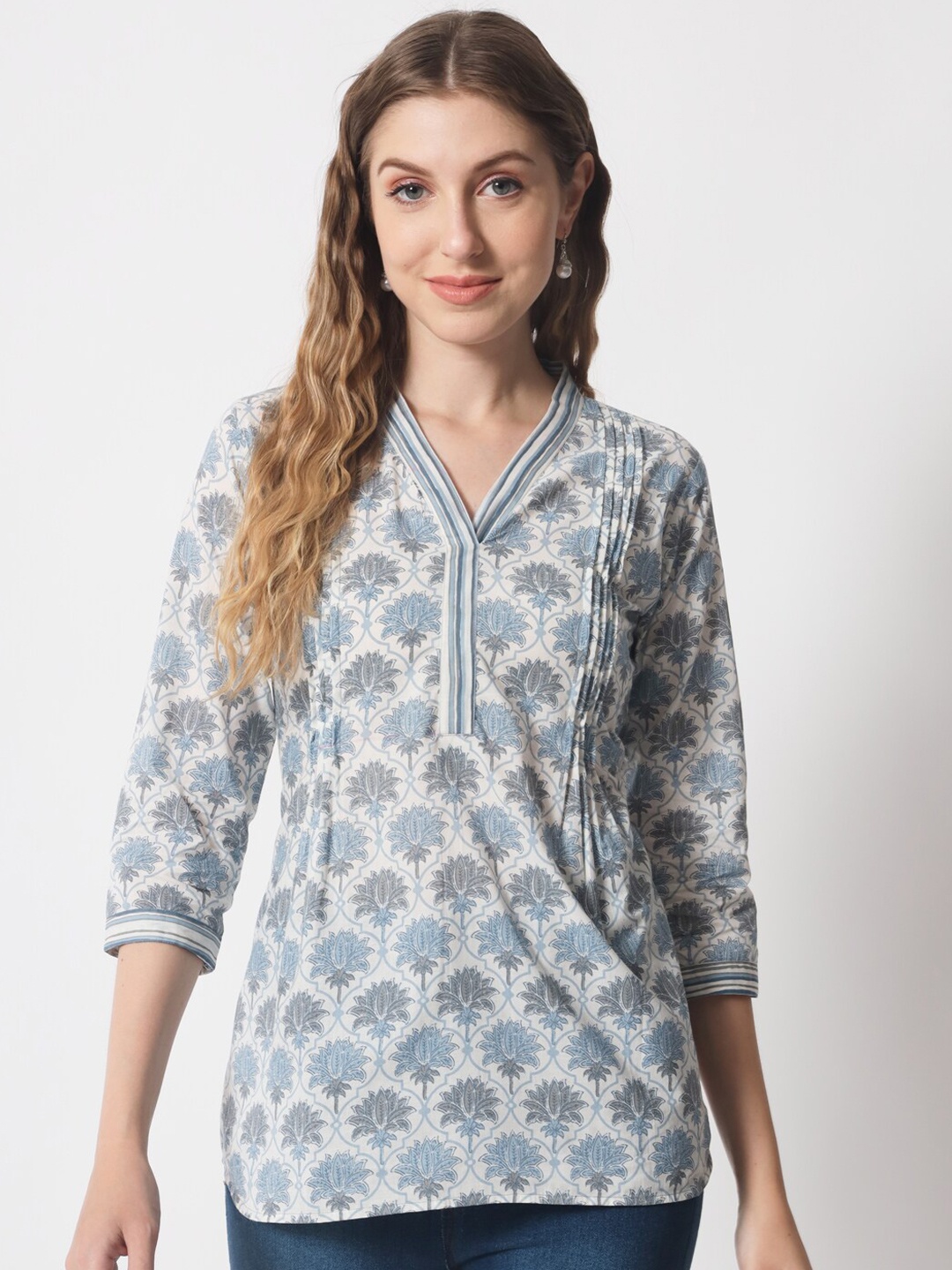 

Mishpra Ethnic Printed Cotton Tunic, White