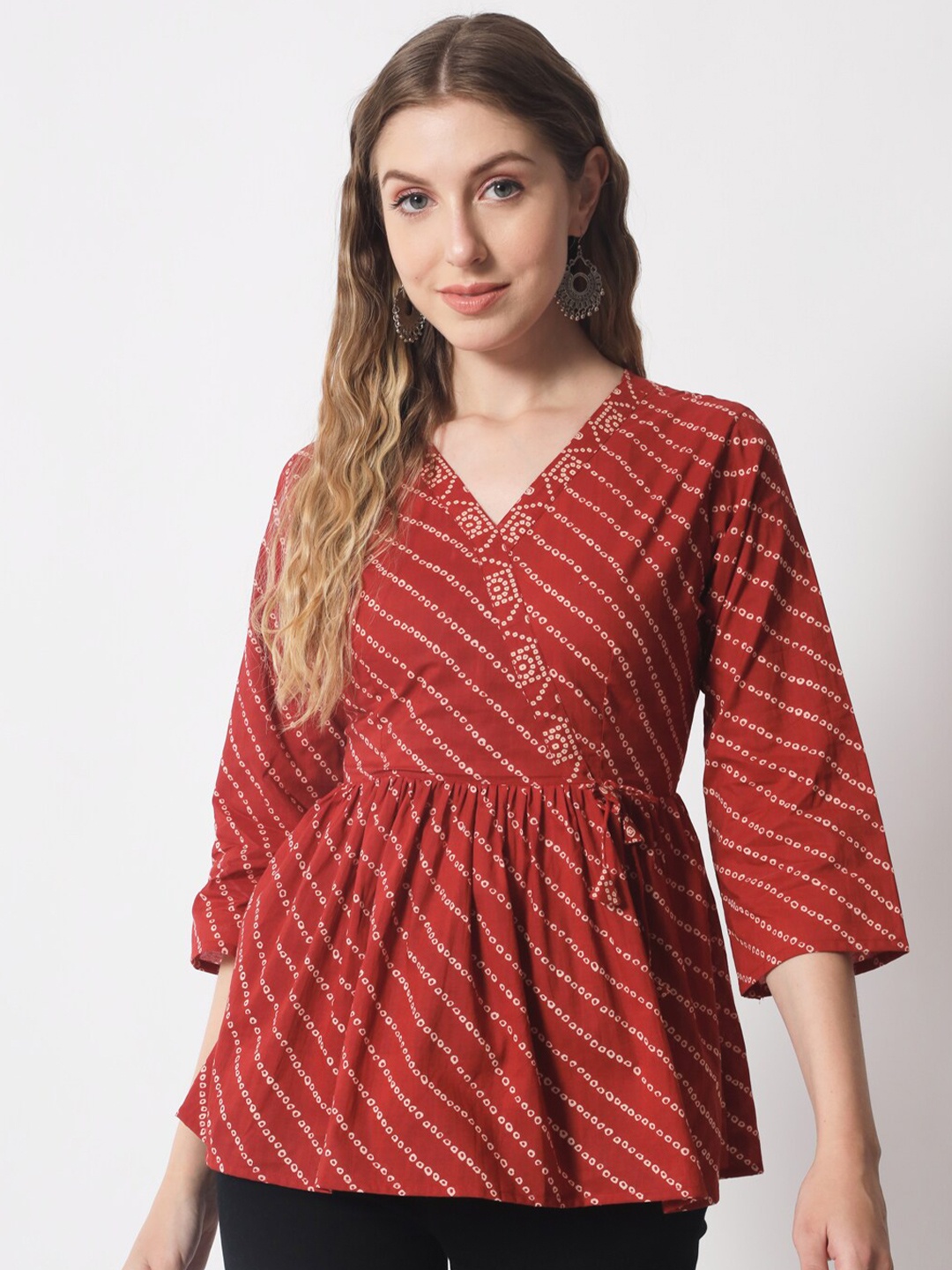 

Mishpra Ethnic Printed Cotton Tunic, Maroon