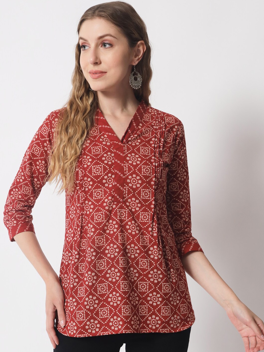 

Mishpra Ethnic Printed Cotton Tunic, Maroon