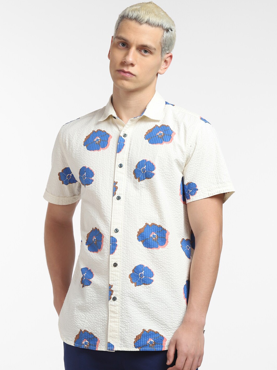 

Jack & Jones Men Cotton Floral Printed Casual Shirt, White