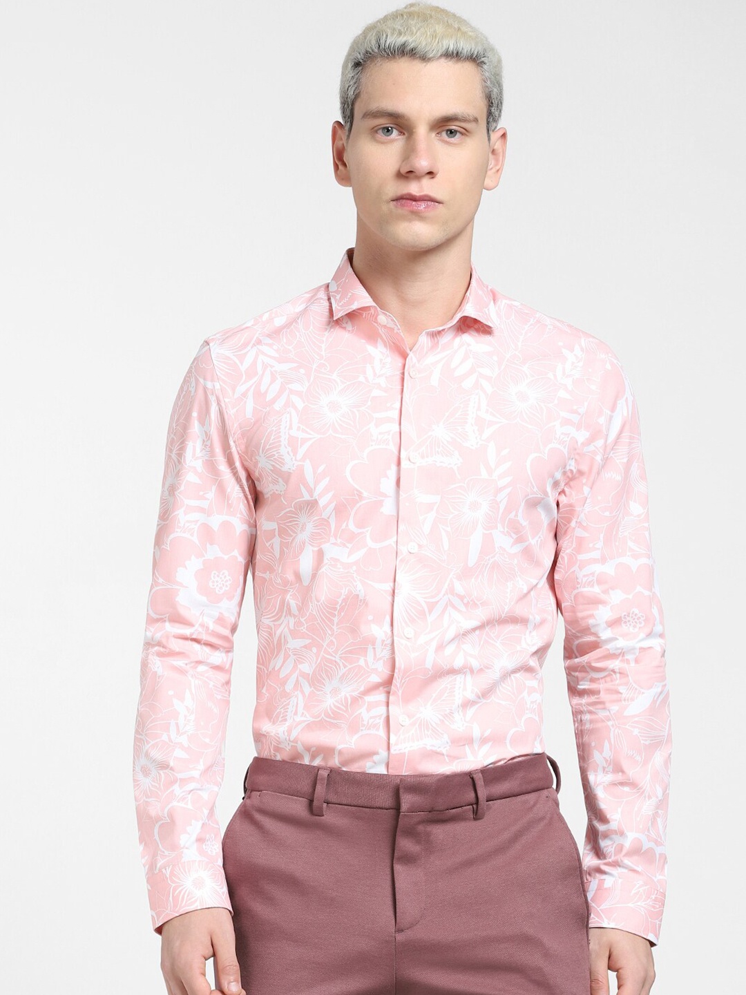 

Jack & Jones Men Slim Fit Floral Printed Cotton Casual Shirt, Pink